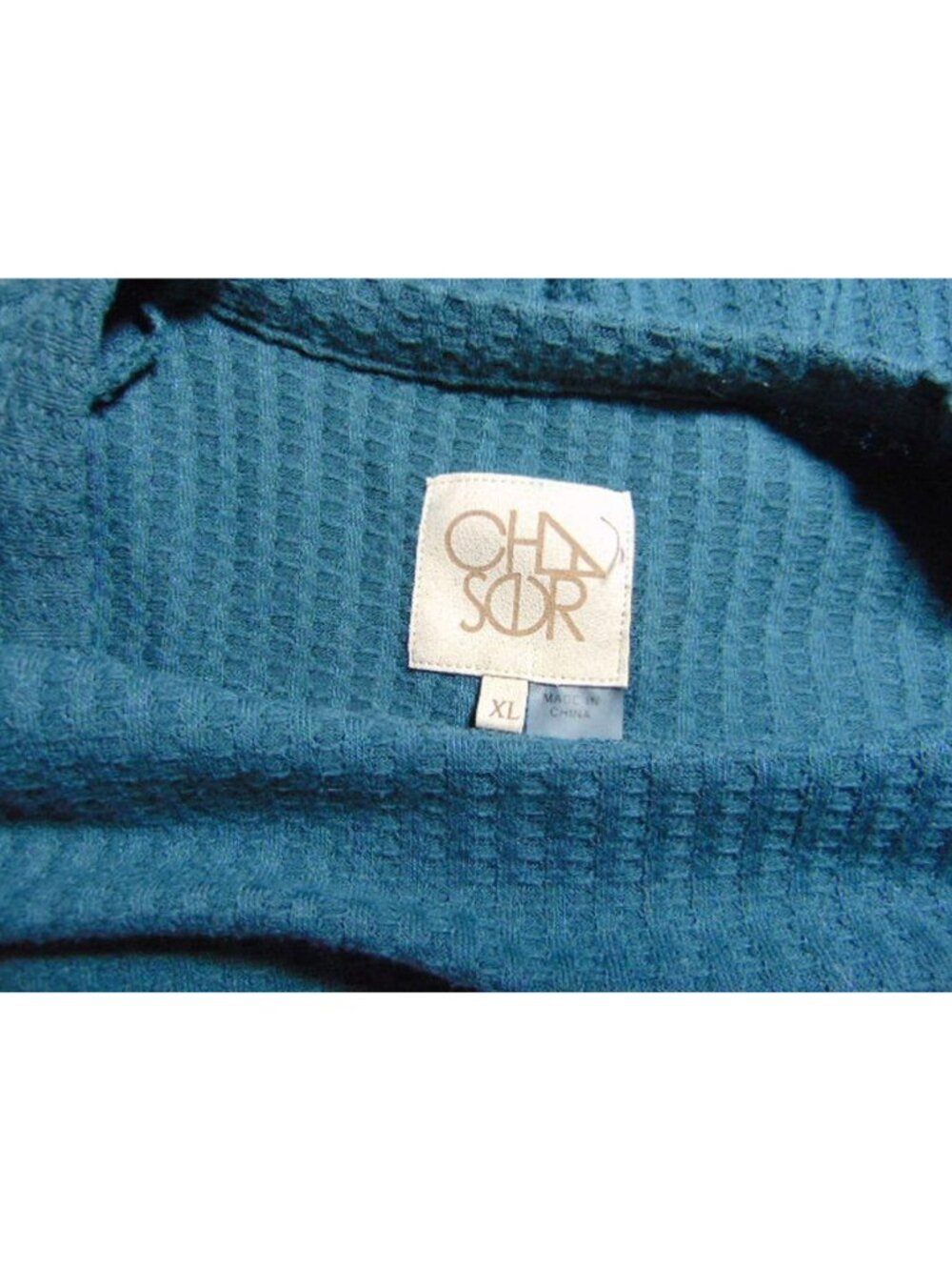 Chaser Green Waffle Knit Tunic Shirt XL Round Neck Button Cuffs Long Sleeve - Picture 9 of 9